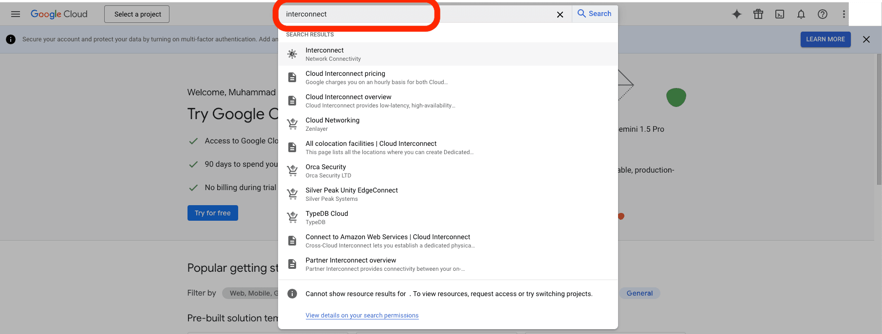 dashboard gcp interconnect